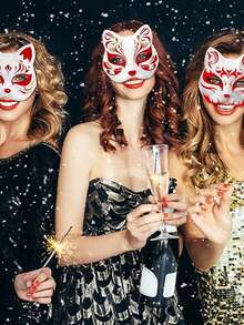 2/3 件猫面具、猫脸面具、手工面具、DIY 面具、狐狸脸手绘面具、动物服装、面具派对面具、万圣节狂欢节服装家具、派对礼物、派对礼品、1 件