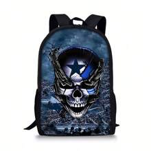 Cool Skull Pattern Printed Backpack, Fashionable And Versatile Casual Backpack Halloween School Bags