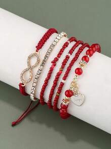 6pcs/Set Woven Figure-8 Rhinestone Jewelry Bracelet Set