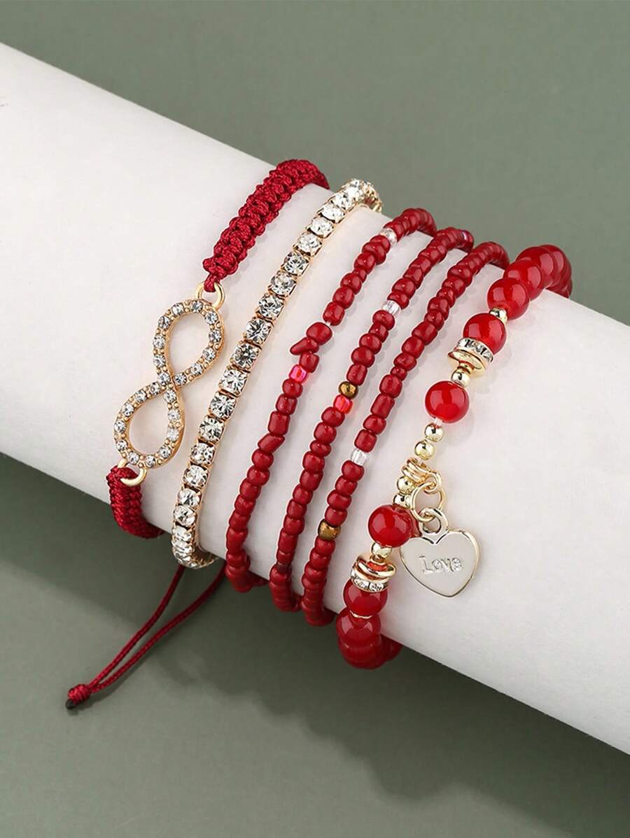 6pcs/Set Woven Figure-8 Rhinestone Jewelry Bracelet Set