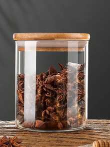 Bộ 4 hộp thủy tinh đựng thực phẩm có nắp tre, lọ thủy tinh trong suốt kín khí đựng trà, gia vị, đậu, dưa chua, có thể rửa bằng máy rửa chén - Hộp đựng mì ống cỡ lớn 1400ml - Trong sáng - Xem 9