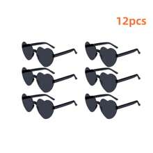 6pcs/12pcs Heart Shaped Party Glasses, Black Fashionable Rimless Heart Shaped Glasses, Fun Heart Shaped Glasses Suitable As Party Favors, Christmas