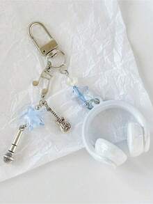 1个男女通用INS风音乐耳机钥匙扣，创意迷你麦克风吉他音符钥匙圈，独特手机挂绳，汽车钥匙链，包包挂饰，吊坠和链条，可爱，音乐节音乐爱好者礼物，汽车装饰吊坠 - 彩色 - 查看 5