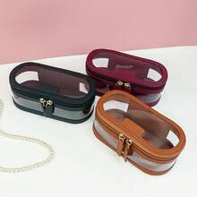 多色PU皮革+PVC化妆洗漱包 | 6色可选 (棕色/黑色/勃艮第红//浅粉色/肉粉色) | 透明可视设计 | 大容量收纳 | 旅行、出差、居家全能装备 | 防水防尘材质 | 金色拉链点缀 | 专业化妆师推荐 | 旅行必备包 学校假期返校用品洗漱包 防水盥洗包 - 彩色 - 查看 8