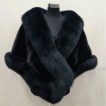 Women's Faux Fur Coat Wedding Cloak Cape Shawl For Evening Party For Dress,Travel Essential,Holiday - Black - View 2