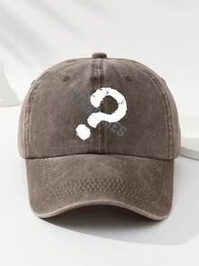 1 件男女通用户外休闲可调节尺寸问号字母标语柔软透气复古水洗棒球帽，适合日常使用