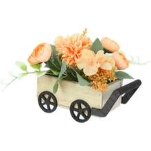 Expositor de decoração floral artificial com vaso de flores no carrinho, plantas artificiais - Rosa Empoeirado - Ver 1