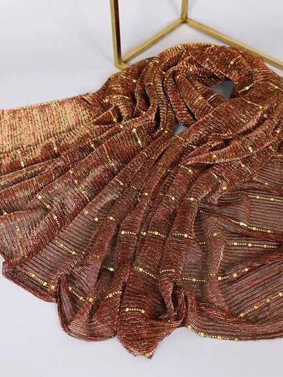 Women's Sequin Lace Mesh Sparkle Luxury Hijab Scarf Daily Scarf Shawl Gold And Silver Glitter Pieces Will Be Sent Randomly.