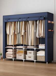 Armario a prueba de polvo de múltiples colores y estilo sencillo para el hogar, dormitorio y alquiler, de ensamblaje resistente, armario de tela sencillo, organizador de almacenamiento y ropa premium, armario de tela grande. 1 pieza Armario doble grande reforzado con marco de metal y tubos de acero engrosados - Fácil de montar, amplio almacenamiento para el hogar y propiedades de alquiler, armarios portátiles