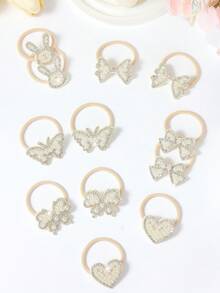 10 chiếc dây buộc tóc đính đá lấp lấp lánh màu trắng và ngọc trai giả, kiểu dáng thanh lịch với nơ, bướm, thỏ, trái tim, phù hợp cho bé gái sử dụng hàng ngày, dự tiệc, đi chơi, phụ kiện tóc công chúa đáng yêu giúp bạn hóa thân thành nàng tiên. - trắng - Xem 4