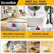 Spin Mop Replacement Head For O Cedar 2 Tank Rinseclean, 4 Microfiber Heads, 1 Scrub Brush, 1 Handle, 1 Base,Spin Microfiber - 彩色 - 查看 6