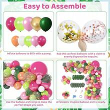 148/74件热带气球拱门套装，热带气球拱门套件，夏威夷卢奥热带火烈鸟派对装饰，亮粉色水果绿玫瑰金五彩纸屑气球棕榈叶生日婴儿派对婚礼派对用品，房间背景气球拱门套装 - 彩色 - 查看 8