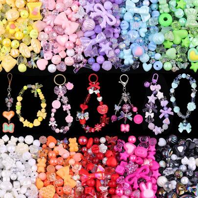 3-8 色亚克力珠子，可用于制作手链，花朵蝴蝶结小熊软糖造型美观手链饰物，可爱珠子可用于制作珠宝首饰 DIY 项链钥匙扣手机饰物