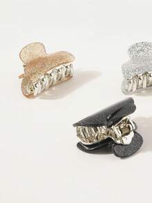 3 件套女士闪亮半圆形小发夹，简约时尚优雅可爱树脂材质时尚闪亮半圆形发夹套装，适合日常通勤装、发髻、半扎发型，不会损伤头发 - 彩色 - 查看 3