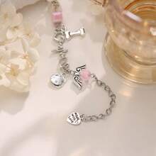 Sanrio (Authorized)1pc Sanrio Hello Kitty Bracelet,1pc Pink Bowknot Hello Kitty Pendant Silvery Chain Bracelet,Suitable For Woman Daily Wear