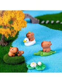 6 قطع تماثيل صغيرة جميلة لحيوان الكابيبارا، زخارف مناظر طبيعية مصغرة، ديكور مكتبي للسيارة مثالي لتزيين الغرف والمناظر الطبيعية المصغرة وحدائق الفراشات والطاولات والأحواض الزجاجية وغيرها