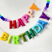生日快乐横幅配彩色绒球，生日快乐横幅套装 - 绒球花环 - 生日快乐花环，彩虹生日装饰，生日快乐标牌，生日装饰，派对装饰，拍照道具，1个（生日快乐）+ 28个（绒球） - 多色 - 查看 1