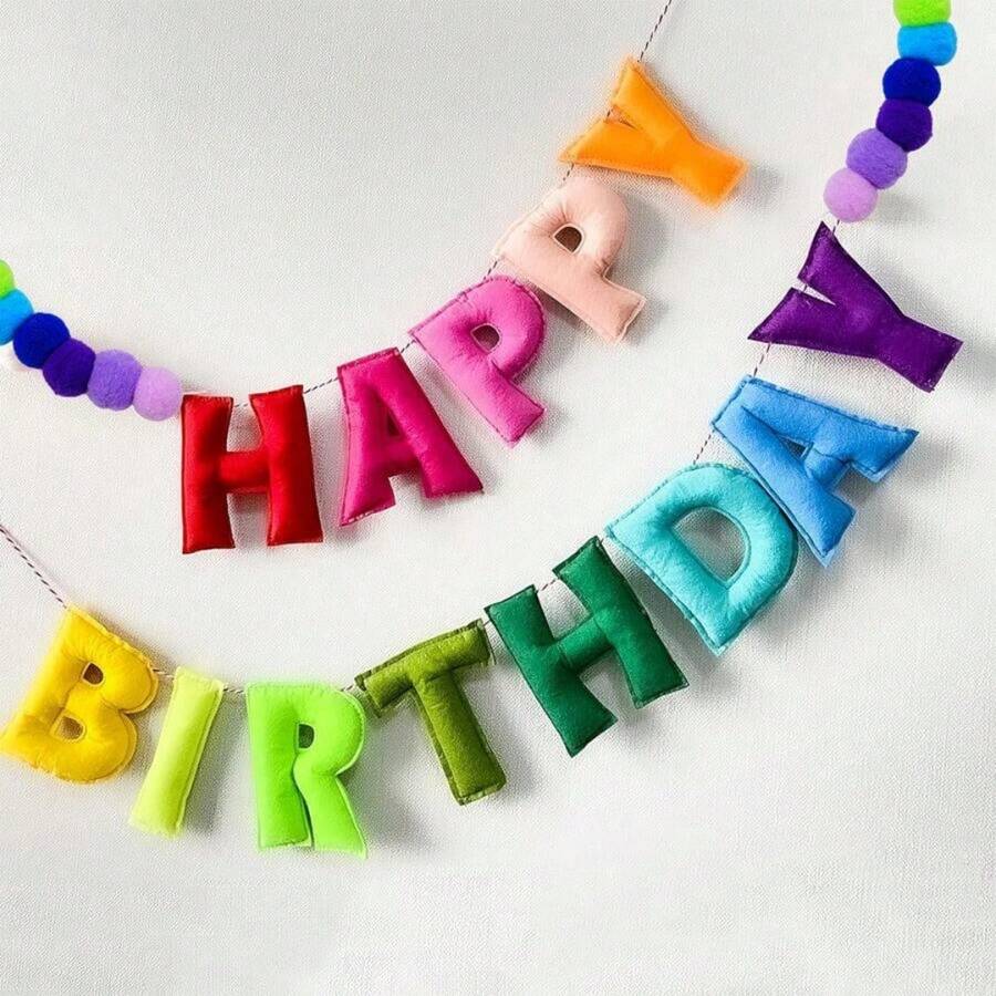 生日快乐横幅配彩色绒球,生日快乐横幅套装 - 绒球花环 - 生日快乐花环,彩虹生日装饰,生日快乐标牌,生日装饰,派对装饰,拍照道具,1个(生日快乐)+ 28个(绒球) - 多色 - 查看 1