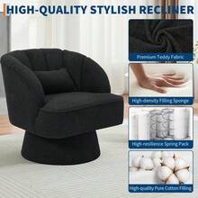 Modern Swivel Barrel Accent Chair,Barrel Chair 360 Degree Velvet Upholstered Armchair With Striped Backrest & Plush Padding, Reading Chair Upholstered Armchair Comfy Round Lounge Chair For Living Room, Bedroom, Reading Nook - Teddy Velvet | Black - View 5