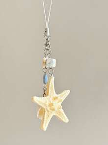 1 件女士新款海洋风格天然贝壳装饰钥匙扣、海星多功能手机挂饰、海滩度假风格包包挂饰、多功能手机挂绳