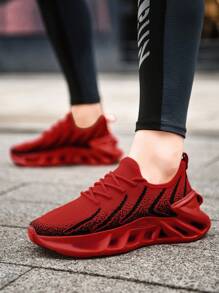 Zapatos deportivos casuales para hombres, zapatillas de moda con cordones de tejido, zapatos deportivos casuales para parejas, suela ultraligera hueca con cuchilla, entrenadores deportivos para exteriores antideslizantes y con amortiguación de impactos