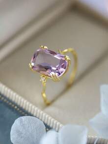 1 chiếc nhẫn bạc 925 đính đá thạch anh tím tổng hợp, thiết kế hình khối màu tím oải hương mộng mơ, món quà sang trọng dành cho bạn gái/vợ, quà sinh nhật, ngày Valentine, quà kỷ niệm. - Vàng - Xem 5