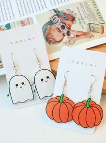 1 Pair Cute Halloween Acrylic White Ghost & Pumpkin Funny Earrings, Suitable For Women, Holiday Gift Earrings