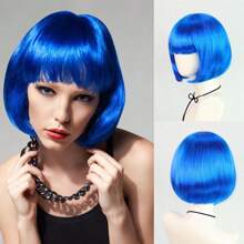 Fashion Women's BoBo Wigs, Short Straight Hair With Bangs Wigs, Multiple Pastel Colors Bob Anime Cosplay Wigs For Party Costume Wigs For Ladies, Pink Green Black Blonde Red Brown Blue White Purple Orange Yellow Rainbow Colorful Hairpiece For Holiday Comic Con Exhibition Celebration Daily Wigs For Birthday Gifts, Sassy Rockabilly Punk Cool Unique Rock & Roll 80s Wig