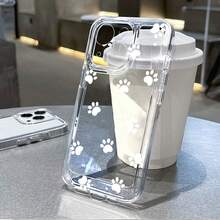 Funda Ultrafina a Prueba de Golpes y Resistente a las Manchas Nueva Funda Transparente para Teléfono con Huella de Pata Blanca, Adecuada para iPhone 16 15 14 13 12 11 XS XR X 7 8 12/13 Mini Plus Pro Max SE Cumpleaños/Día de San Valentín/Regalo para Novio/Novia Funda de Teléfono Minimalista y Premium - 1 pieza - Ver 3