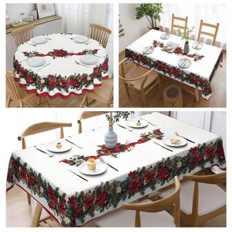 1/36 st, rustik julstugeduk - livfull järnek- och tallkottedesign, vattentät polyester, rektangulär form för julmiddagar, köksdekorationer och festliga sammankomster