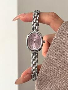 1pc Women's Gold Alloy Bracelet Watch, Oval Dial, Fashionable White Hands, Casual Elegant Roman Numeral Quartz Watch, Suitable For Daily Decoration And Wear - Silver - View 13