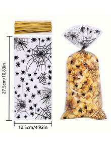 50pcs Halloween Opp Flat Pocket Small Food Packaging Bag Transparent Black Spider Bag Candy Biscuit Packaging Bag.