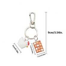 1 个卡通蛋盒钥匙扣 - 可爱树脂吊坠，铁钥匙扣，非磁性，男士动物钥匙配件