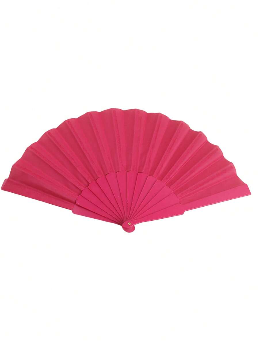 Kipas Tangan Lipat Warna Polos, Kipas Fashion Wanita Serbaguna, Kipas Lipat Multiguna untuk Menari, Pernikahan, Pesta, Pengantin, Musim Panas - Hot Pink - View 1