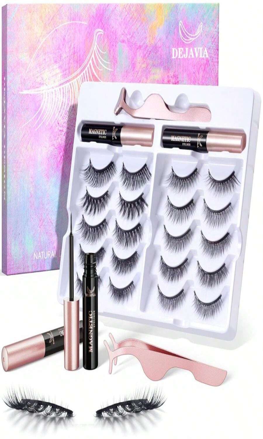 DEJAVIA Magnetic Lashes [10 Pairs], Premium Natural Looking, Reusable Lightweight Wispy Strong Magnetic Eyelashes With Applicator And Tweezers, No Glue Needed - White - View 1