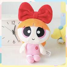 Powerpuff Girls Raincoat Plush Keychain, Bubbles Buttercup Blossom Raincoat Plush Toy Hanging Charms, Cartoon Character Raincoat Cute Bag Charms - 酒紅色 - 查看 6