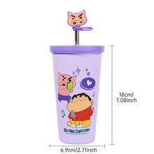 635ml/21oz Crayon Shin Chan Doll Thermos Cup Insulation Bottle Anime Cartoon Large-Capacity Desktop Straw Cup Stainless Steel Coffee Mug Tumbler Birthday Gifts - Purple - View 3