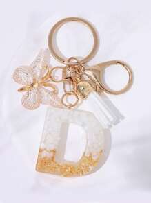 Cute Initial Letter Keyrings White Keychen,Capital Alphabet Gold Foil Resin Keychain Charm With Butterfly Tassel Pendant,Fashion Key Chain For Women Gift Purse Bag Handbag Decor,Father's Day Mother's Day Birthday Gift Thanksgiving And Christmas Day Holiday Gifts