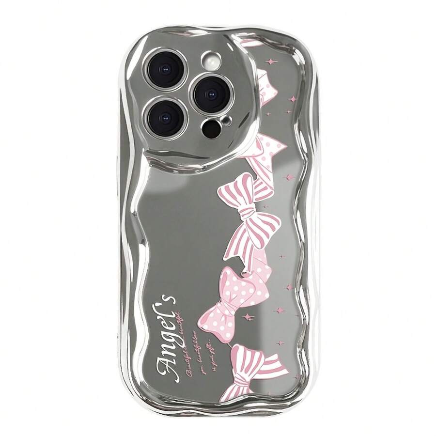 Funda de teléfono 1 pieza adecuada para 16 ProMax/16Plus/16Pro/16, 15/14/13/12/11 nuevo patrón de moda galvanizado en forma de onda - Plateado - Ver 1