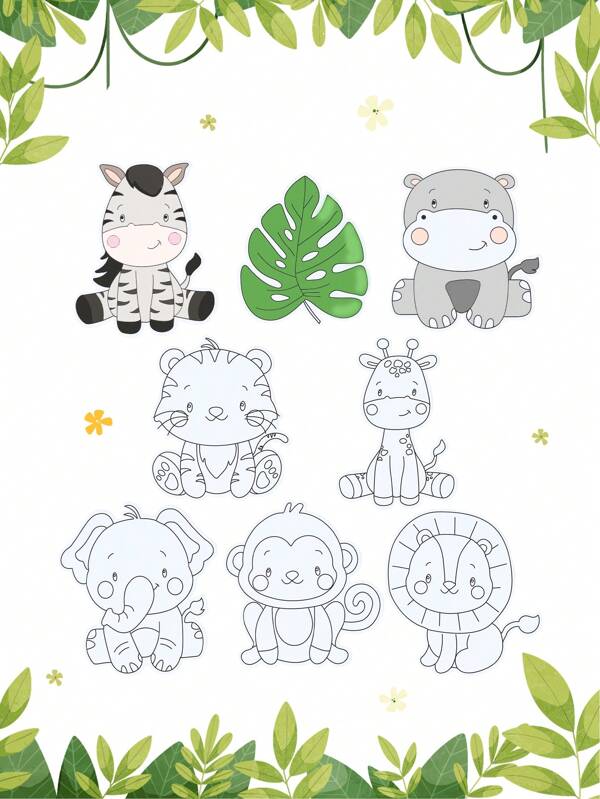 16pcs Jungle Animal Theme Doodle Book, Lion Tiger Elephant Monkey Design, Jungle Animal Birthday Party Drawing Toys, Wild One Party Drawing Book, Step-By-Step Drawing Guide, Simple Cartoon Doodle - Suitable For Beginners - B Oys And G Irls Can Enjoy A Fun Doodle Style Drawing Experience, Simple Line Drawing Cartoon Coloring Book, Family Party Creative Activities, Creative DIY Drawing Doodles, Party Favors