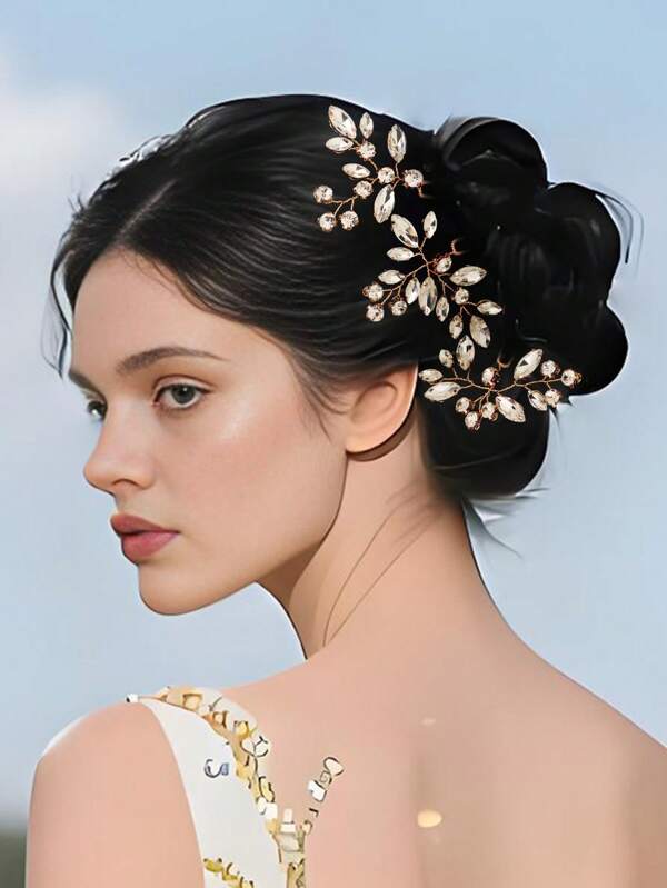 Accesorios para el cabello nupcial - Set de 3 piezas con cristales, pasadores para el cabello nupcial hechos a mano con rhinestones para mujeres y damas de honor