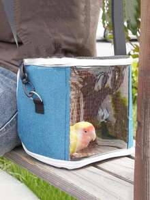 1 件便携式宠物笼，透气斜跨仓鼠/鹦鹉笼，爬虫网状旅行笼，透明散热垫，可拆卸，适合所有季节 - 藍色 - 查看 3