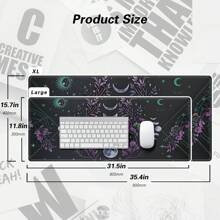 BHJLAXR Mystic Moon Phases & Floral Design Large Mouse Pad - Non-Slip, Stitched Edge Desk Mat For Gaming And Office Use, 31.4x15.7 Inches