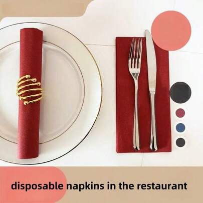 One-Time Use Disposable Knife, Fork, Mat, Paper Napkin, Thickened, Colored, Dustless, For Hotel Western Restaurant, Guest Dining