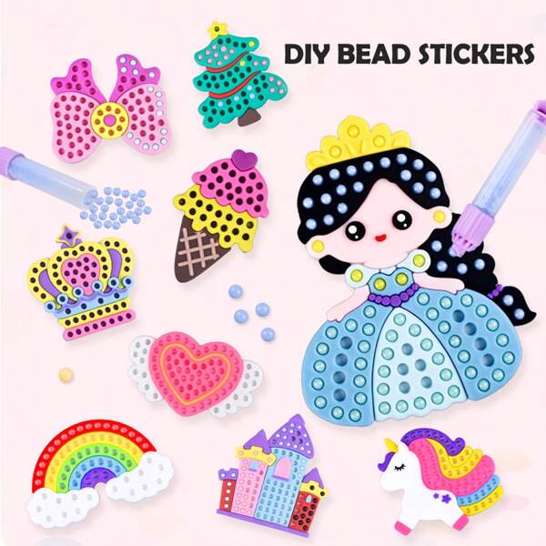 DIY Perlenkunst und Handwerk Set, kreatives Prinzessin Regenbogen Schleife Design, geeignet für Mädchen, Geschenk, einige Accessoires zufällig enthalten