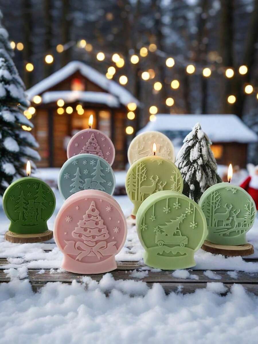 1 件圣诞球硅胶蜡烛模具 | 雪花星形印花设计蜡烛/树脂/石膏工艺品、圣诞礼物和季节性摄影道具