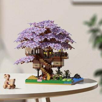 2229 piezas/1097 piezas Juego de bloques de construcción de árbol Bonsai de flores de cerezo, bloques de construcción en miniatura de árbol Bonsai y casa, adecuado como regalo para Halloween/Acción de Gracias/Navidad/Día de San Valentín (sin luz), colores surtidos, temática de película/flores/plantas/amor/fantasía, material de resina ABS