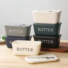 Nordic Minimalist Style Ceramic Butter Dish With Bamboo Lid And Knife - 600ml Airtight Refrigerated Storage Container, Easy To Clean, Perfect For Cheese And Spread Storage, Kitchen Accessory, Butter Storage|Minimalist Kitchenware|Airtight Container