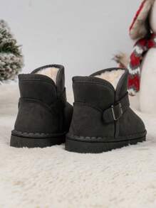 1 Pair Unisex Classic Button Decor Slip-On Snow Boots, Soft Sole, Anti-Slip, Thermal Lined, Suitable For Toddlers In Autumn/Winter