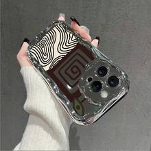 Funda para teléfono (1 unidad) con patrón geométrico abstracto y elementos orgánicos. Acabado electrochapado. Funda protectora suave para móviles. Compatible con phone 16, 15, 14, 13, 12, 11 Pro, Promax, 16, 15, 14 Plus. Diseño moderno y elegante. Resistente a golpes. - Blanco - Ver 2